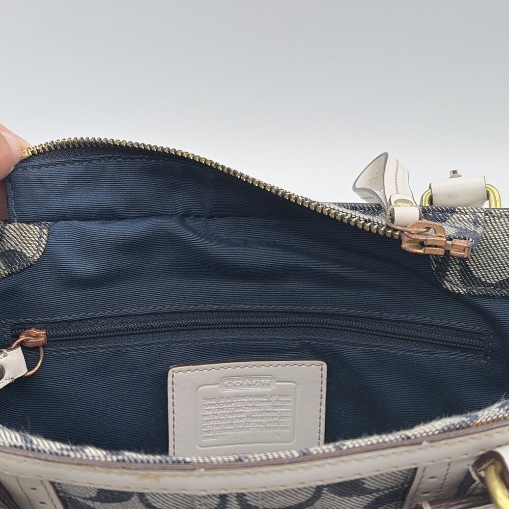 COACH Handbag Signature Denim Leather Tassel Gold Hardware Canvas Y2K White Blue - Picture 15 of 16